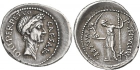 Julius Caesar, 49-44 BC. Denarius (Silver, 21 mm, 3.70 g, 9 h), with P. Sepullius Macer, Rome, first half of March 44. CAESAR DICT•PERPETVO Laureate h...