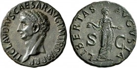 Claudius, 41-54. As (Copper, 29 mm, 11.54 g, 6 h), Rome, 50-54. TI CLAVDIVS CAESAR AVG P M TR P IMP P P Bare head of Claudius to left. Rev. LIBERTAS A...