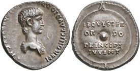 Nero, as Caesar, 50-54. Denarius (Silver, 18 mm, 3.55 g, 11 h), Rome, 50-54. NERONI CLAVDIO DR[VSO GERM] COS DESIGN Bare-headed and draped bust of Ner...