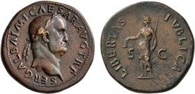 Galba, 68-69. Sestertius (Orichalcum, 35 mm, 26.73 g, 6 h), Rome, circa October 68. SER•GALBA•IMP•CAESAR•AVG TR•P Laureate head of Galba to right. Rev...