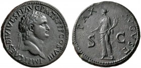 Titus, 79-81. Sestertius (Orichalcum, 35 mm, 25.77 g, 6 h), uncertain mint (in Thrace?), 80-81. IMP T•CAES DIVI VESP•F AVG•P M•TR•P•P•P•COS•VIII Laure...