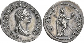 Julia Titi, Augusta, 79-90/1. Denarius (Silver, 22 mm, 3.57 g, 6 h), Rome, 80-81. IVLIA AVGVSTA TITI AVGVSTI F• Diademed and draped bust of Julia Titi...