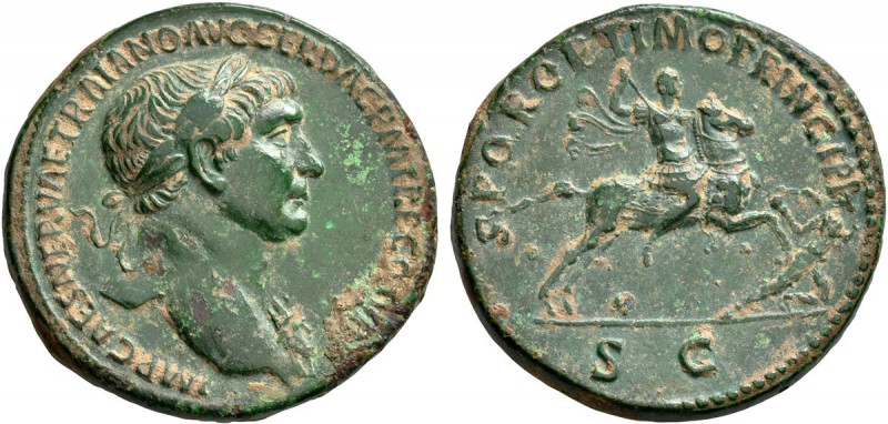 Trajan, 98-117. Sestertius (Orichalcum, 35 mm, 24.46 g, 6 h), Rome, circa 104/5-...