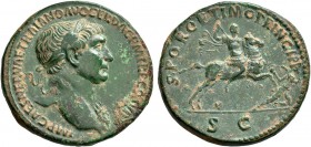 Trajan, 98-117. Sestertius (Orichalcum, 35 mm, 24.46 g, 6 h), Rome, circa 104/5-107. IMP CAES NERVAE TRAIANO AVG GER DAC P M TR P COS V P P Laureate h...
