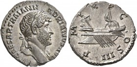 Hadrian, 117-138. Denarius (Silver, 19 mm, 3.35 g, 6 h), Rome, 119-125. IMP CAESAR TRAIAN HADRIANVS AVG Laureate head of Hadrian to right, drapery on ...