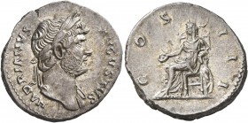 Hadrian, 117-138. Denarius (Silver, 19 mm, 3.47 g, 5 h), Rome, 125-128. HADRIANVS AVGVSTVS Laureate head of Hadrian to right, drapery on left shoulder...