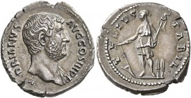 Hadrian, 117-138. Denarius (Silver, 18 mm, 3.25 g, 6 h), Rome, 134-138. HADRIANVS AVG COS III P P Bare head of Hadrian to left, drapery on left should...