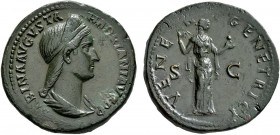 Sabina, Augusta, 128-136/7. Sestertius (Orichalcum, 34 mm, 30.33 g, 5 h), Rome. SABINA AVGVSTA HADRIANI AVG P P Diademed and draped bust of Sabina to ...