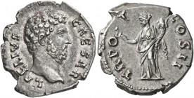 Aelius, Caesar, 136-138. Denarius (Silver, 20 mm, 3.52 g, 6 h), Rome, 137. L AELIVS CAESAR Bare head of Aelius to right. Rev. TR POT COS II Felicitas ...