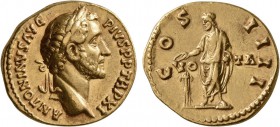 Antoninus Pius, 138-161. Aureus (Gold, 20 mm, 6.82 g, 5 h), Rome, 147-148. ANTONINVS AVG PIVS P P TR P XI Laureate head of Antoninus Pius to right. Re...