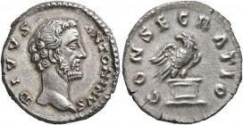 Divus Antoninus Pius, died 161. Denarius (Silver, 18 mm, 3.41 g, 12 h), Rome. DIVVS ANTONINVS Bare head of Divus Antoninus Pius to right. Rev. CONSECR...