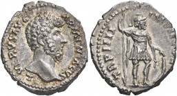 Lucius Verus, 161-169. Denarius (Silver, 20 mm, 3.34 g, 5 h), Rome, 163-164. L VERVS AVG ARMENIACVS Bare head of Lucius Verus to right. Rev. TR P IIII...