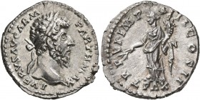 Lucius Verus, 161-169. Denarius (Silver, 18 mm, 3.44 g, 12 h), Rome, summer-December 166. L VERVS AVG ARM PARTH MAX Laureate head of Lucius Verus to r...