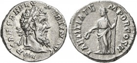 Pertinax, 193. Denarius (Silver, 18 mm, 3.38 g, 12 h), Rome. IMP CAES P HELV PERTIN AVG Laureate head of Pertinax to right. Rev. LAETITIA TEMPOR COS I...