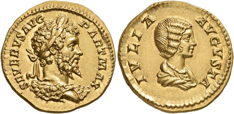 Septimius Severus, 193-211. Aureus (Gold, 19 mm, 7.29 g, 6 h), Rome, 201. SEVERV...