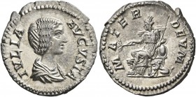 Julia Domna, Augusta, 193-217. Denarius (Silver, 20 mm, 3.08 g, 12 h), Rome, 196-211. IVLIA AVGVSTA Draped bust of Julia Domna to right. Rev. MATER DE...