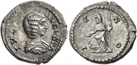 Julia Domna, Augusta, 193-217. Quinarius (Silver, 16 mm, 1.49 g, 6 h), Rome, 207. IVL[IA] AVGVSTA Draped bust of Julia Domna to right. Rev. IVNO Juno ...