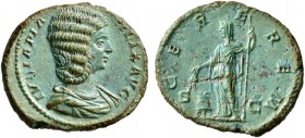 Julia Domna, Augusta, 193-217. As (Copper, 26 mm, 7.47 g, 12 h), Rome, 211-217. IVLIA PIA FELIX AVG Draped bust of Julia Domna to right. Rev. CEREREM ...
