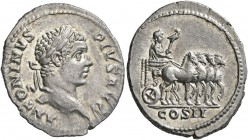 Caracalla, 198-217. Denarius (Silver, 21 mm, 3.17 g, 12 h), Rome, 206. ANTONINVS PIVS AVG Laureate head of Caracalla to right. Rev. COS II Caracalla, ...