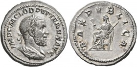 Pupienus, 238. Denarius (Silver, 20 mm, 3.02 g, 6 h), Rome, circa April-June 238. IMP C M CLOD PVPIENVS AVG Laureate, draped and cuirassed bust of Pup...
