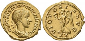 Gordian III, 238-244. Aureus (Gold, 20 mm, 4.99 g, 5 h), Rome, 238-239. IMP CAES M ANT GORDIANVS AVG Laureate, draped and cuirassed bust of Gordian II...