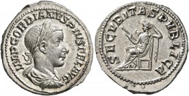 Gordian III, 238-244. Denarius (Silver, 21 mm, 3.27 g, 6 h), Rome, 241. IMP GORDIANVS PIVS FEL AVG Laureate, draped and cuirassed bust of Gordian III ...