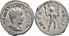 Gordian III, 238-244. Antoninianus (Silver, 23 mm, 4.83 g, 12 h), Antioch, 242-243. IMP GORDIANVS PIVS FEL AVG Radiate, draped and cuirassed bust of G...