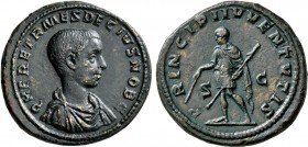 Herennius Etruscus, as Caesar, 249-251. Sestertius (Orichalcum, 33 mm, 19.76 g, 12 h), Rome, 250-251. Q HER ETR MES DECIVS NOB C Bare-headed, draped a...