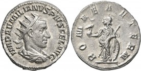 Aemilian, 253. Antoninianus (Silver, 22 mm, 3.76 g, 6 h), Rome. IMP AEMILIANVS PIVS FEL AVG Radiate, draped and cuirassed bust of Aemilian to right, s...
