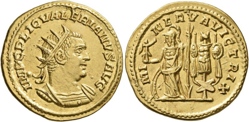 Valerian I, 253-260. Binio (Gold, 21 mm, 5.42 g, 7 h), Samosata, 255-256. IMP C ...
