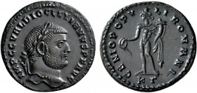 Diocletian, 284-305. Follis (Bronze, 27 mm, 9.68 g, 7 h), Cyzicus, circa 295-296. IMP C C VAL DIOCLETIANVS P F AVG Laureate head of Diocletian to righ...
