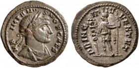 Galerius, as Caesar, 293-305. Quinarius (Silvered bronze, 16 mm, 2.06 g, 11 h), Rome, 293-294. MA[X]IMIANVS NOB CAES Laureate, draped and cuirassed bu...
