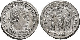 Constantine I, 307/310-337. Miliarense (Silver, 24 mm, 4.34 g, 12 h), Nicomedia, 326-327. CONSTANTINVS MAX AVG Pearl-diademed and cuirassed bust of Co...