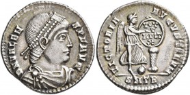 Valens, 364-378. Light Miliarense (Silver, 23 mm, 4.40 g, 12 h), Treveri, 367-375. D N VALEN-S P F AVG Pearl-diademed, draped and cuirassed bust of Va...