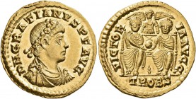 Gratian, 367-383. Solidus (Gold, 21 mm, 4.48 g, 6 h), Treveri, 373-374. D N GRATIANVS P F AVG Rosette-diademed, draped and cuirassed bust of Gratian t...