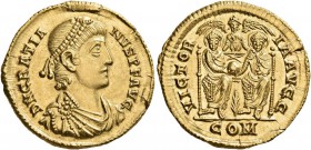 Gratian, 367-383. Solidus (Gold, 21 mm, 4.51 g, 6 h), uncertain mint in northern Italy (Mediolanum?), 380-382. D N GRATIA-NVS P F AVG Pearl-diademed, ...