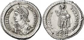 Valentinian II, 375-392. Light Miliarense (Silver, 24 mm, 4.35 g), Constantinopolis, circa 379-392. D N VALENTIN-IANVS IVN P F AVG Pearl-diademed, dra...