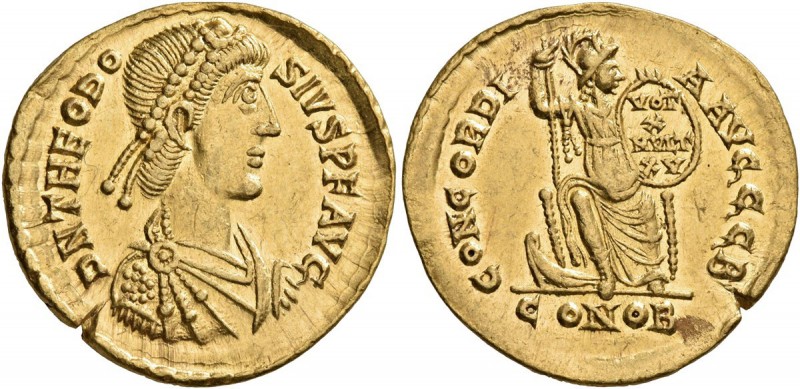 Theodosius I, 379-395. Solidus (Gold, 19 mm, 4.38 g, 1 h), a contemporary imitat...