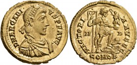 Arcadius, 383-408. Solidus (Gold, 19 mm, 4.49 g, 6 h), Mediolanum, 395-423. D N ARCADI-VS P F AVG Pearl-diademed, draped and cuirassed bust of Arcadiu...