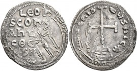 Leo IV the Khazar, with Constantine VI, 775-780. Miliaresion (Silver, 23 mm, 1.43 g, 12 h), Constantinopolis. [ҺISUS] XRISTUS ҺICA Cross potent on bas...