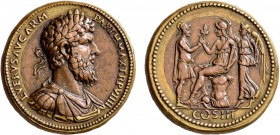 PADUAN MEDALS. Lucius Verus, 161-169. 'Medallion' (Bimetallic, 37 mm, 38.90 g, 6 h), by Giovanni di Cavino (1500-1570), a struck original. L•VERVS AVG...