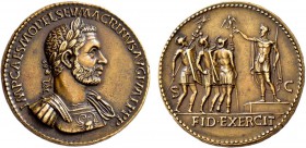 PADUAN MEDALS. Macrinus, 217-218. 'Sestertius' (Orichalcum, 35 mm, 31.95 g, 10 h), by Giovanni di Cavino (1500-1570), a struck original. IMP CAES M OP...