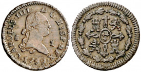1799. Carlos IV. Segovia. 1 maravedí (AC. 22) Atractiva. Escasa así. 1,13 g. MBC+.