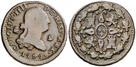 1797. Carlos IV. Segovia. 2 maravedís. (AC. 32). 2,66 g. BC-/BC.