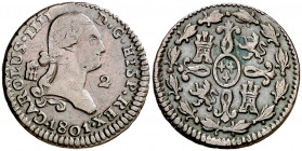 1801. Carlos IV. Segovia. 2 maravedís. (AC. 35). 2,65 g. MBC-.