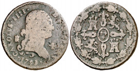 1793. Carlos IV. Segovia. 4 maravedís. (AC. 47). Golpecitos. 4,96 g. BC/BC+.