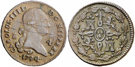 1794. Carlos IV. Segovia. 4 maravedís. (AC. 48). Rayas. 4,93 g. MBC-/MBC.
