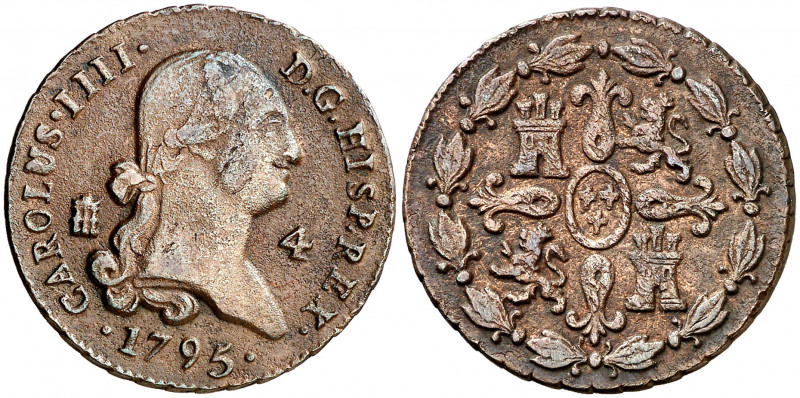 1795. Carlos IV. Segovia. 4 maravedís. (AC. 49). 5,04 g. MBC-/MBC.