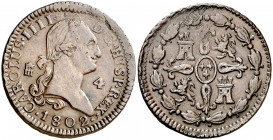 1802. Carlos IV. Segovia. 4 maravedís. (AC. 56). Golpecitos. 5,82 g. MBC.