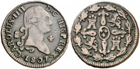 1807. Carlos IV. Segovia. 4 maravedís. (AC. 61). 5,57 g. MBC-/MBC.